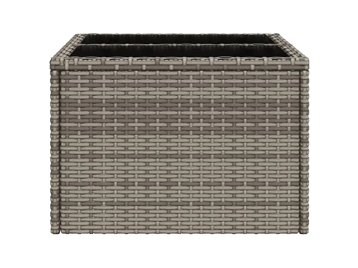 Tuintafel met glazen blad 55x55x37 cm poly rattan grijs