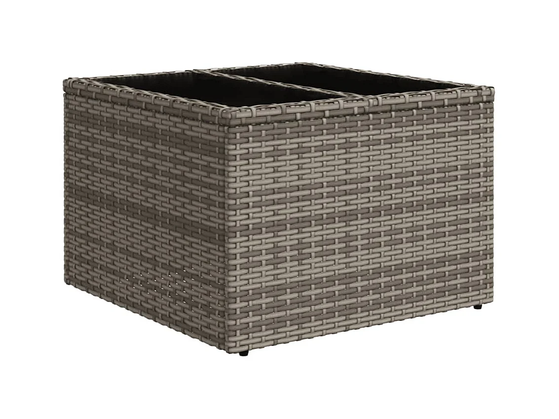 Tuintafel met glazen blad 55x55x37 cm poly rattan grijs