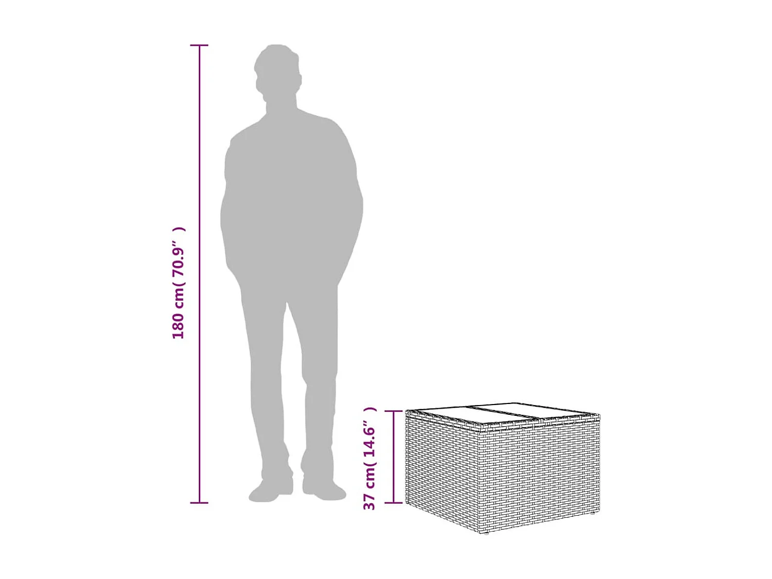 Gartentisch mit Glasplatte Grau 55x55x37 cm Poly Rattan