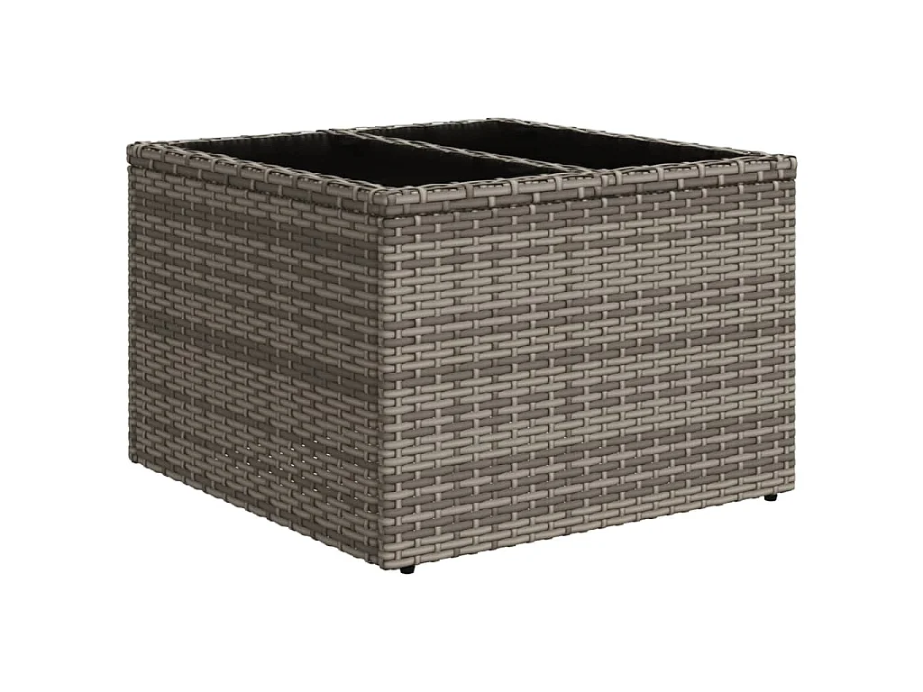 Table de jardin dessus en verre gris 55x55x37 cm résine tressée