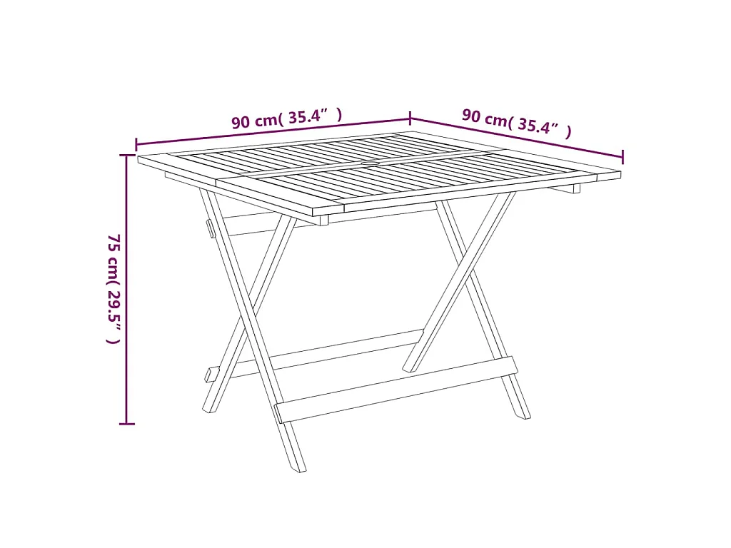 Table pliable de jardin 90x90x75 cm bois d'acacia solide