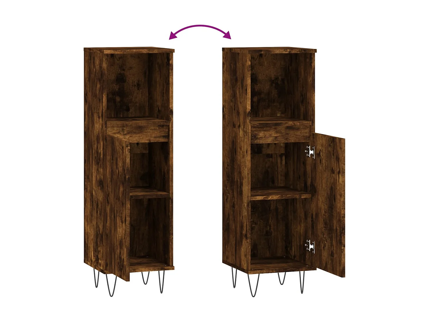 Badkamerkast 30x30x100 cm bewerkt hout gerookt eikenkleurig