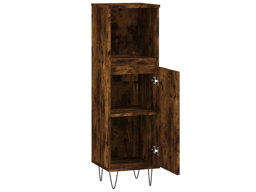 Armario de baño madera contrachapada roble ahumado 30x30x100 cm