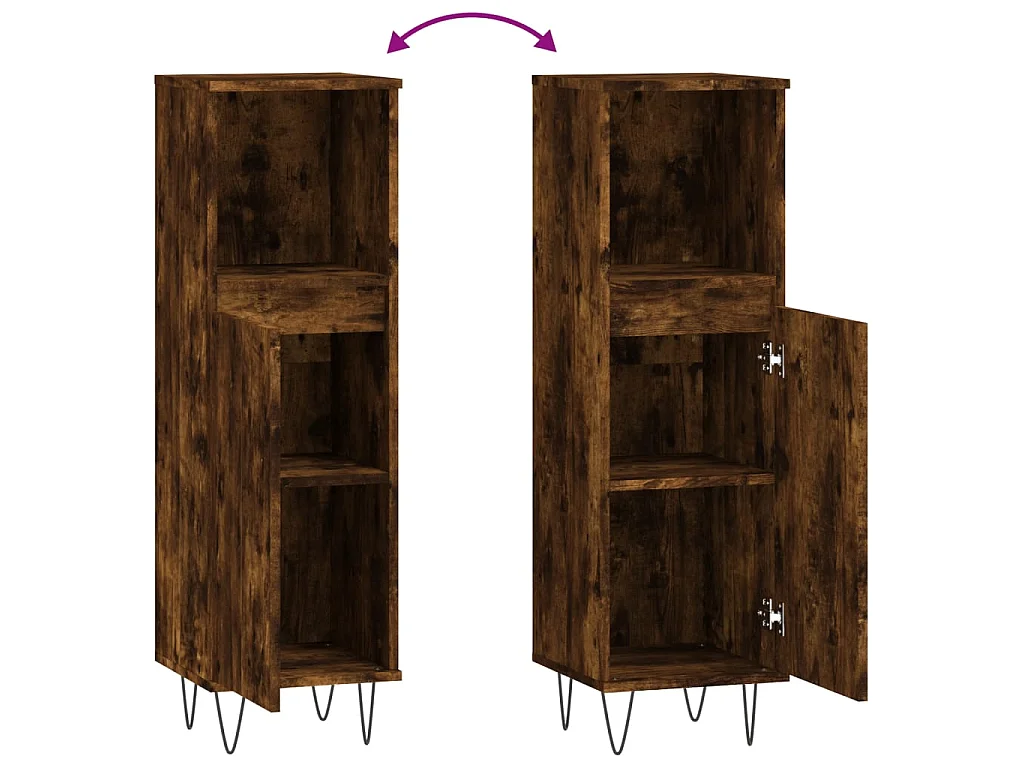 Armario de baño madera contrachapada roble ahumado 30x30x100 cm