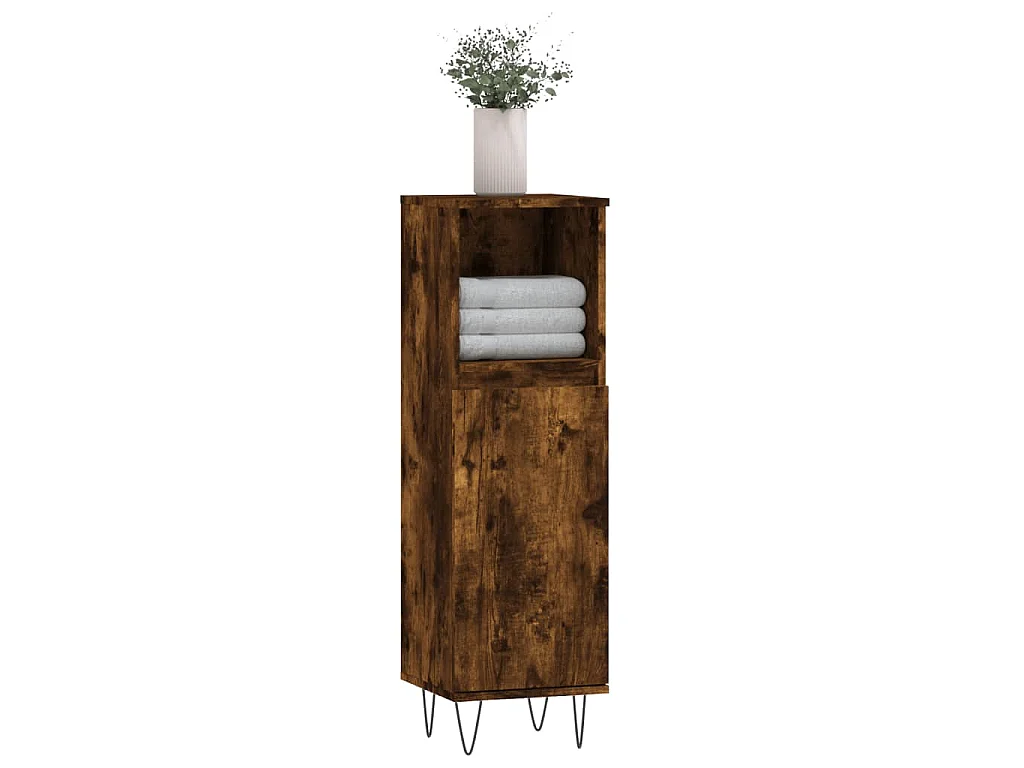 Badkamerkast 30x30x100 cm bewerkt hout gerookt eikenkleurig