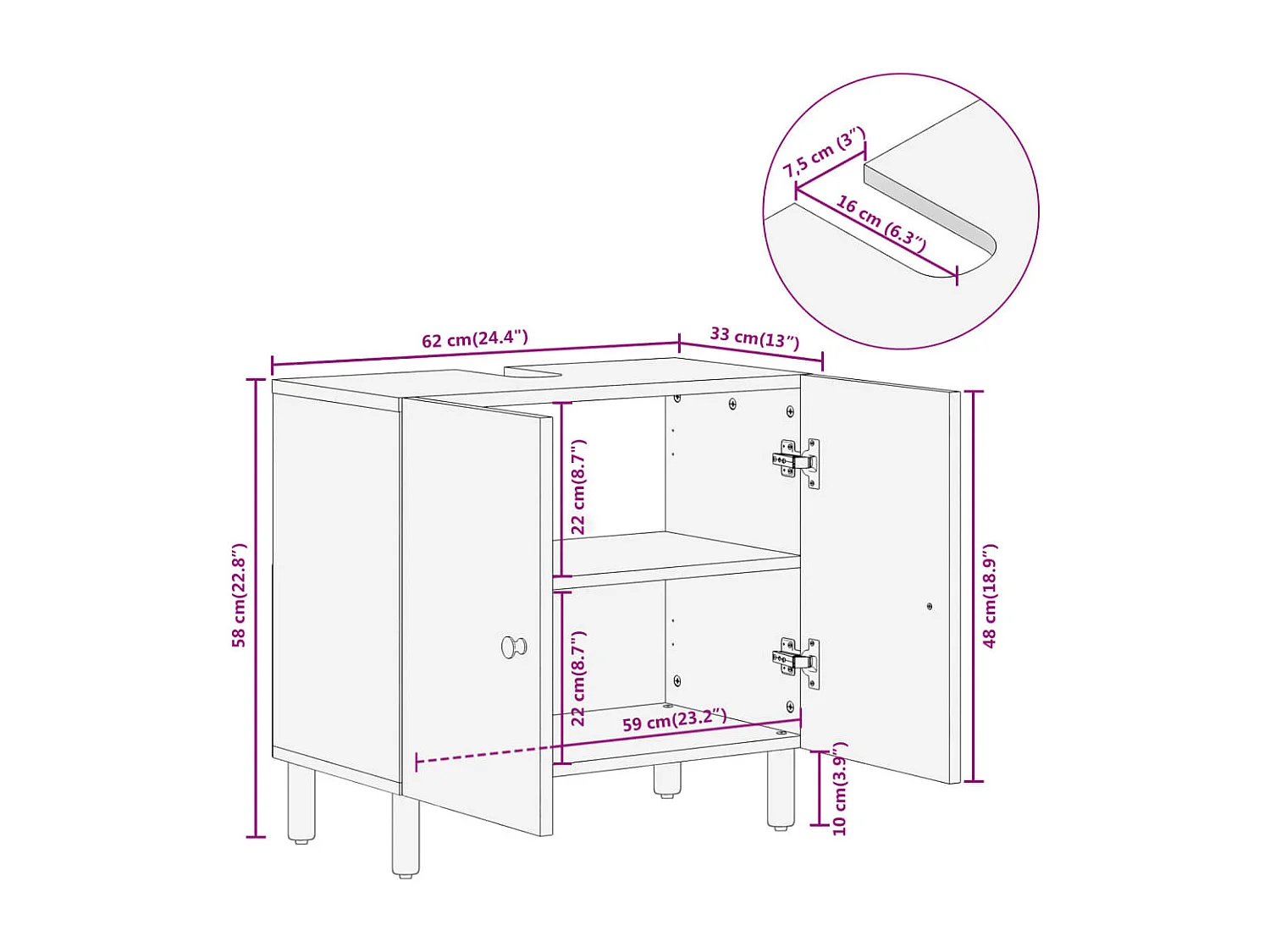 Waschbeckenunterschrank 62x33x58 cm Massivholz Akazie