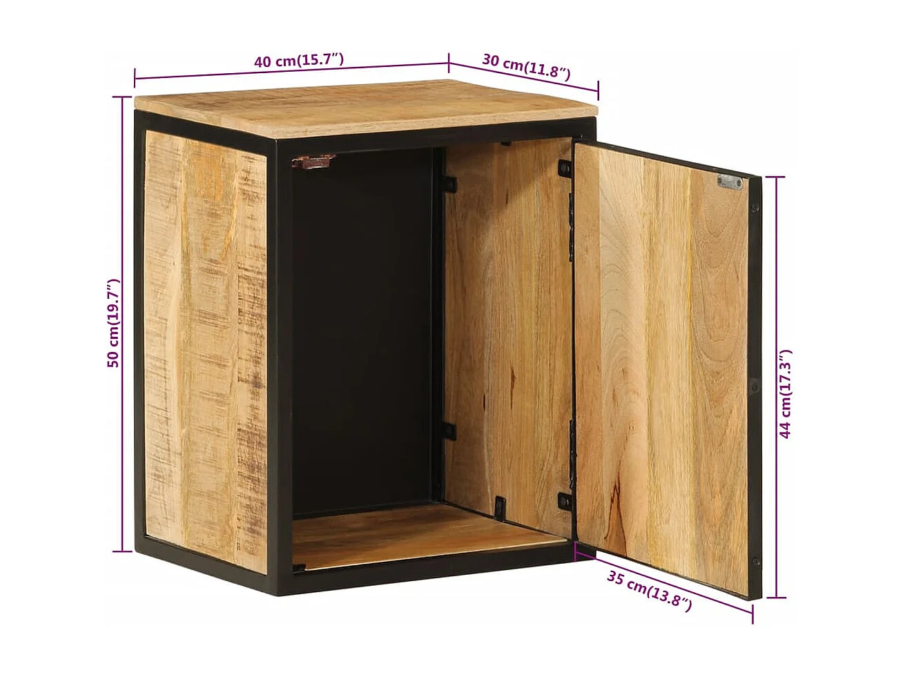 Mobile da Bagno 40x30x50 cm in Legno Massello di Mango e Ferro