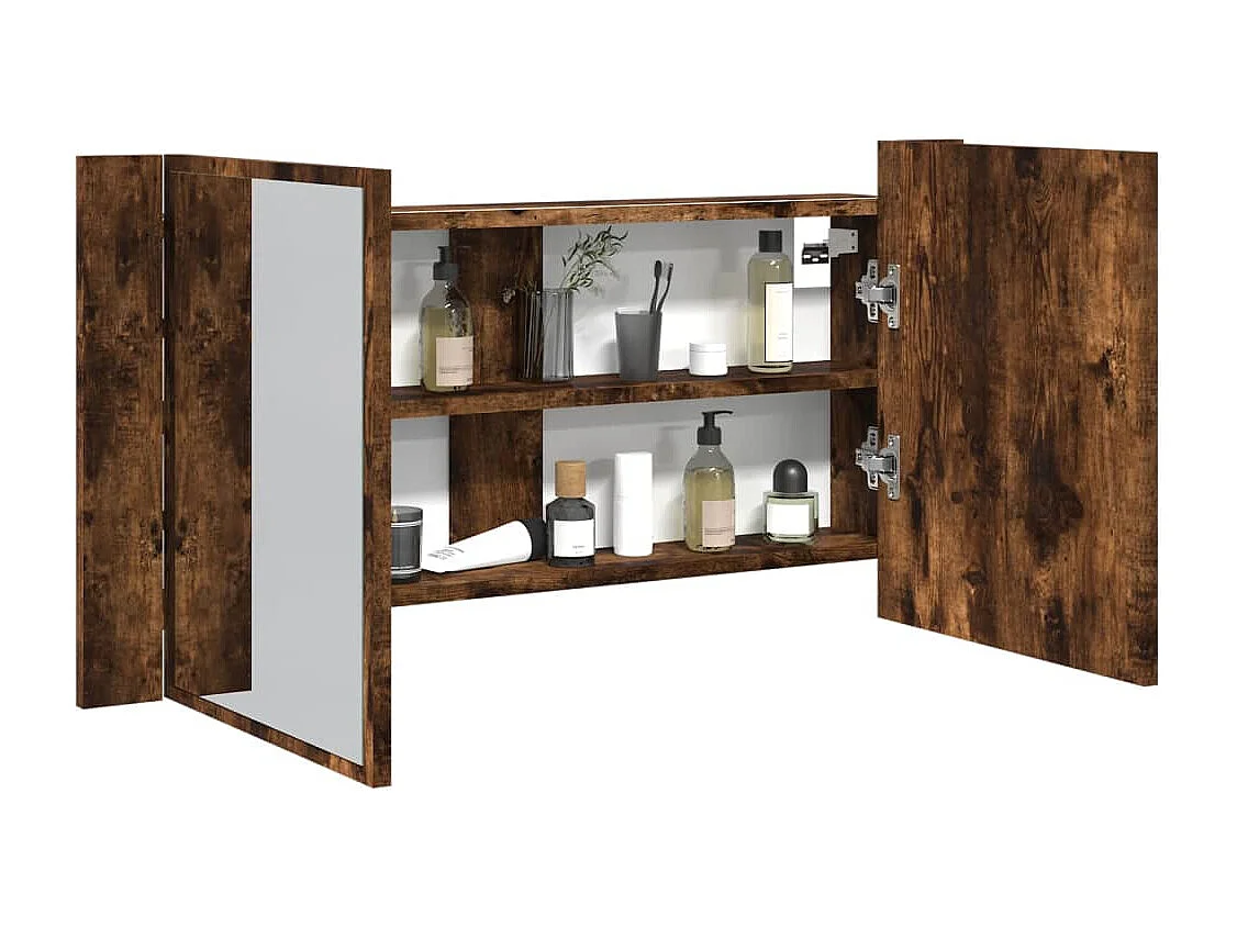 Armário WC c/ espelho e luzes LED acrílico carvalho fumado