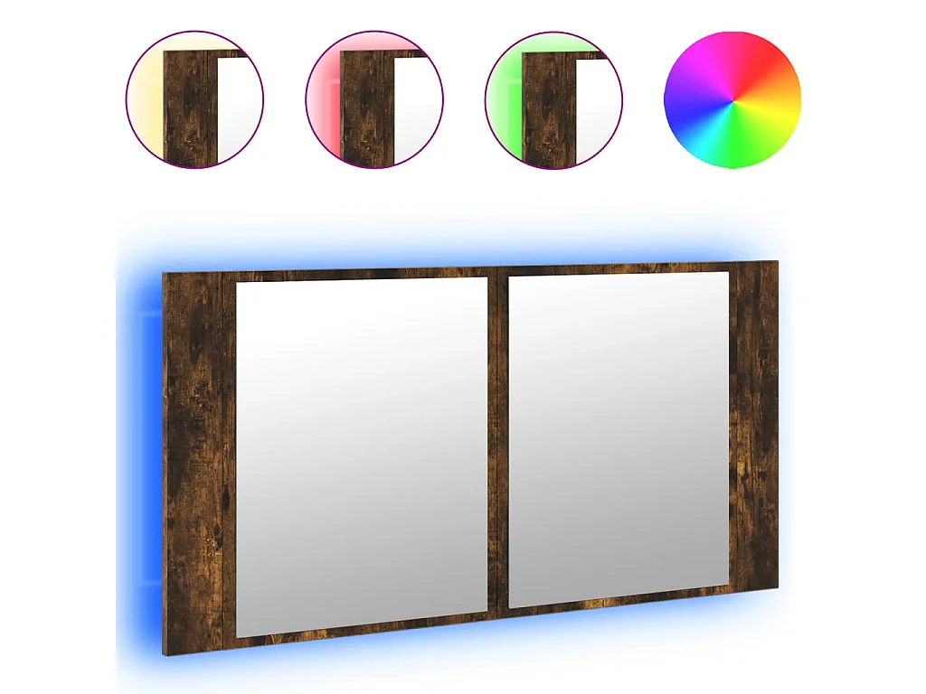 Armário WC c/ espelho e luzes LED acrílico carvalho fumado