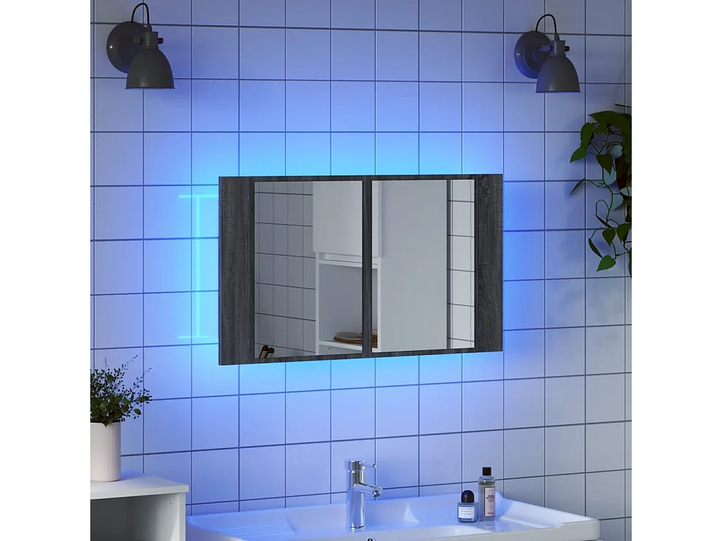 Armario espejo de baño con luz LED acrílico gris 80x12x45 cm