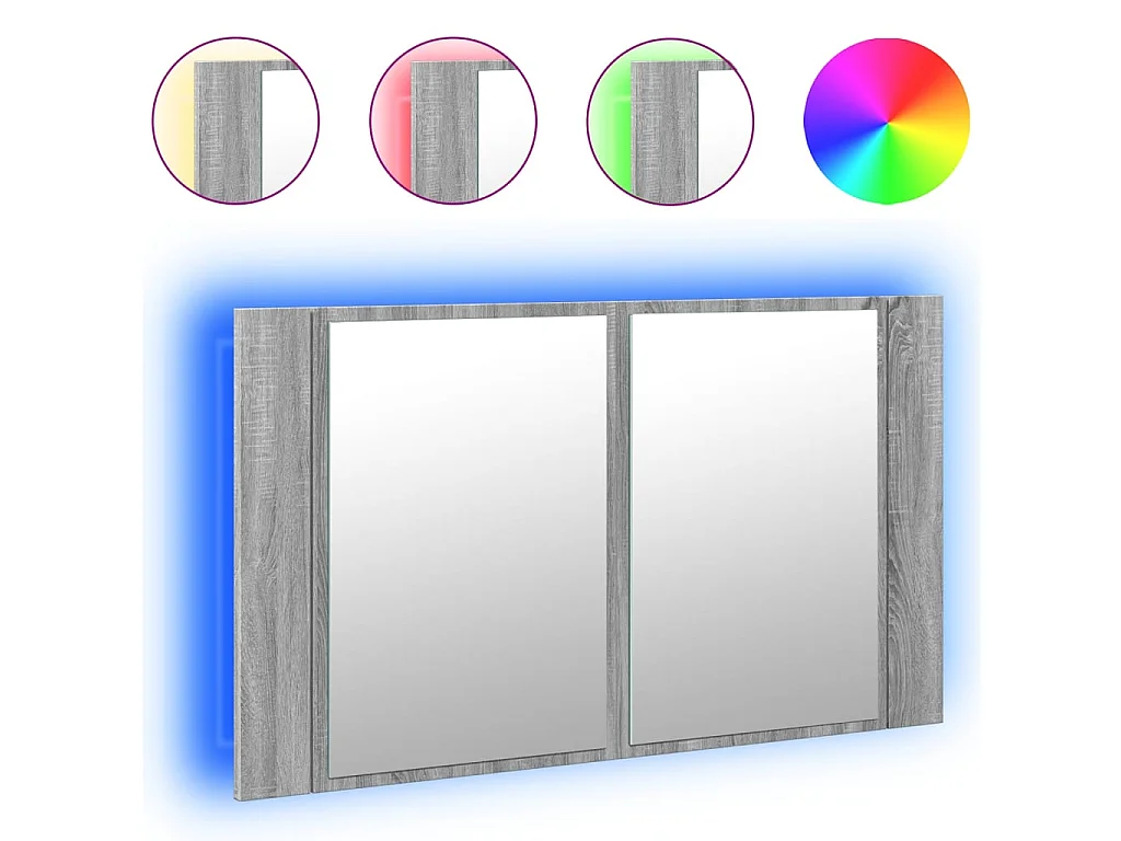 Armoire de salle de bain à miroir LED sonoma gris 80x12x45 cm