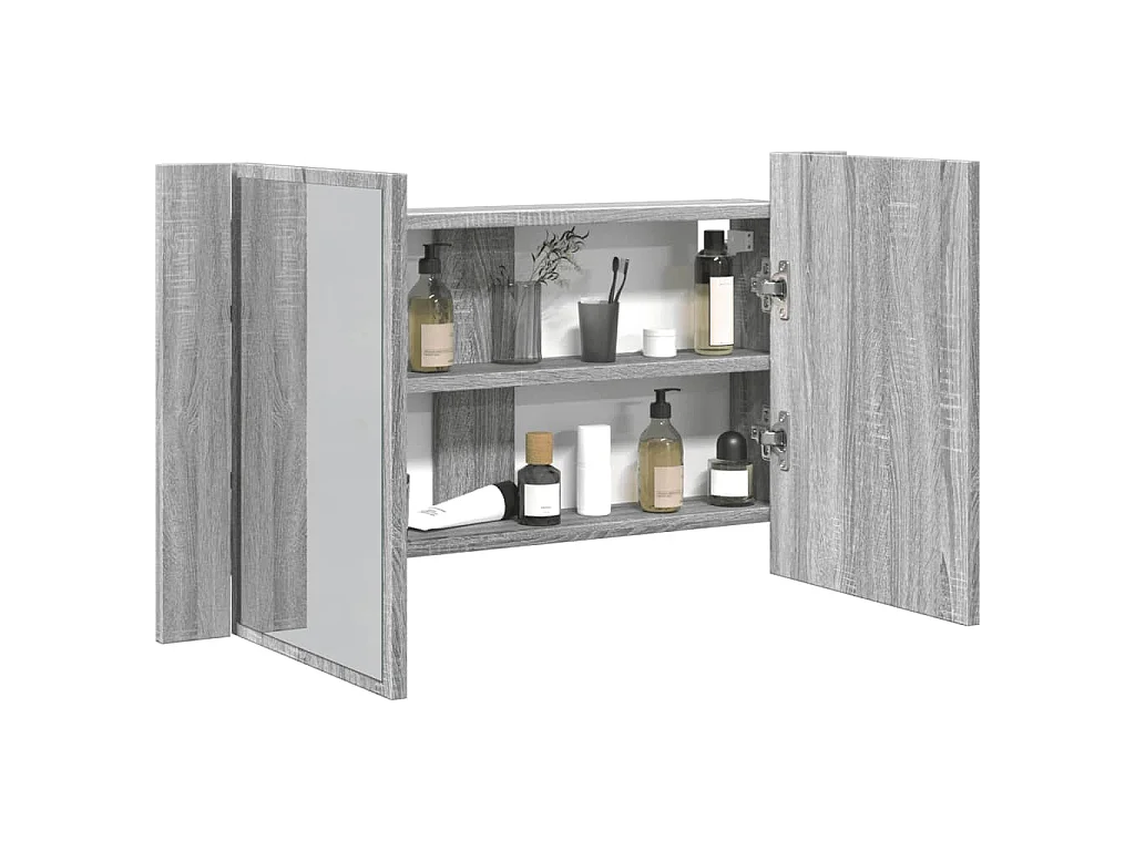 Armoire de salle de bain à miroir LED sonoma gris 80x12x45 cm