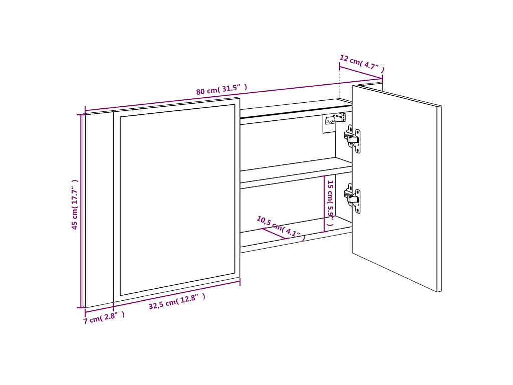 Armoire de salle de bain à miroir LED sonoma gris 80x12x45 cm