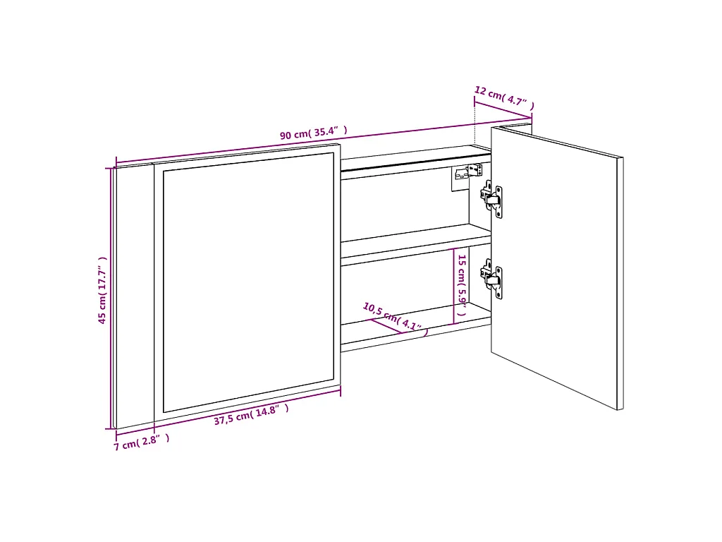 Armadietto Specchio con LED Rovere Marrone 90x12x45cm Acrilico