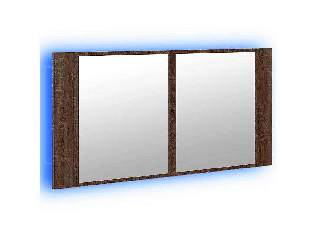 Armadietto Specchio con LED Rovere Marrone 90x12x45cm Acrilico