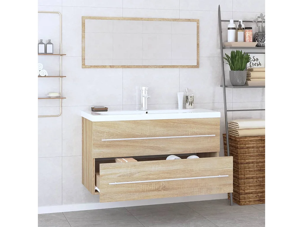 Ensemble de meubles de salle de bain 3 pcs Chêne sonoma