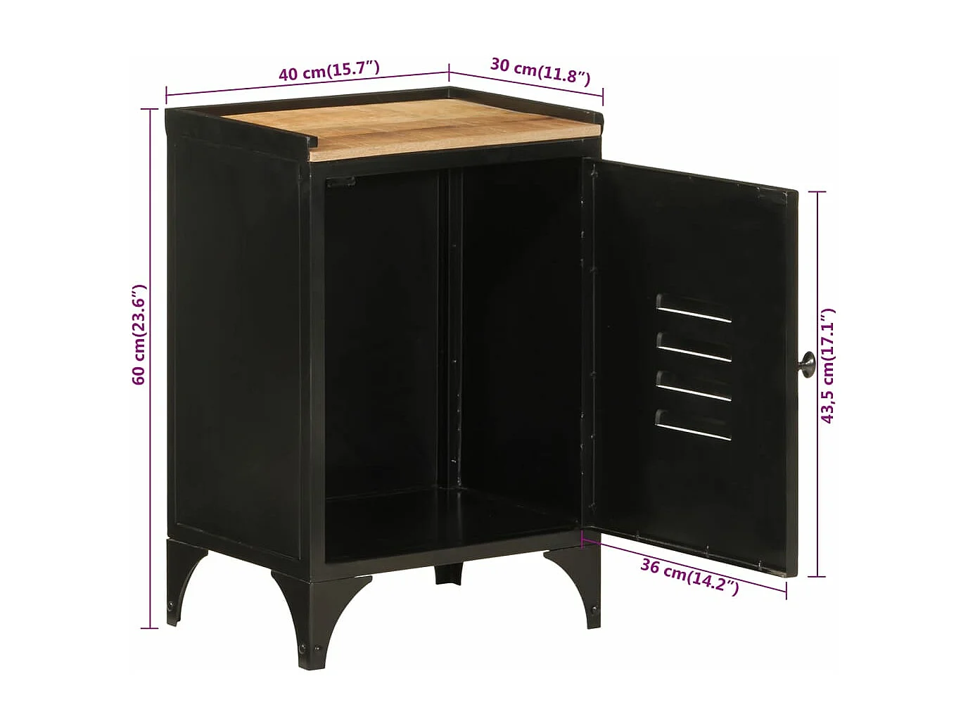 Armoire de salle de bain 40x30x60 cm fer et bois de manguier