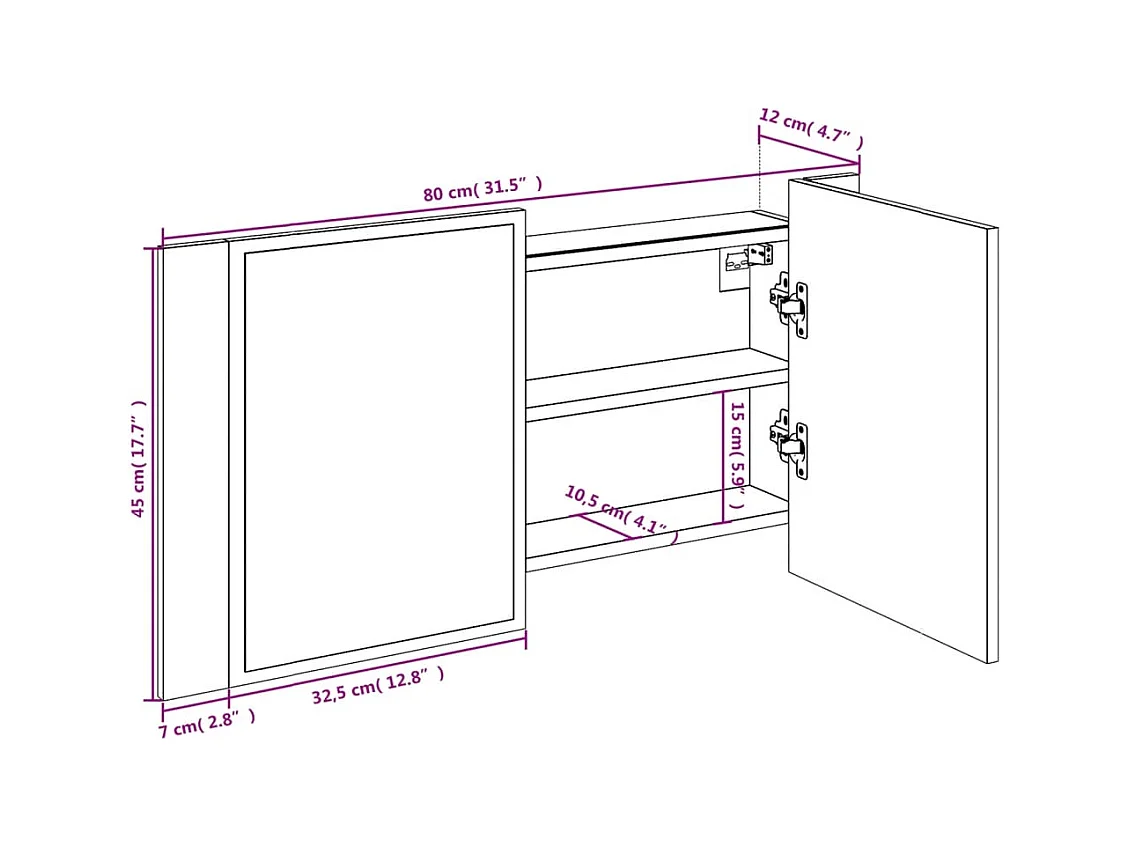 Armoire à miroir à LED de bain chêne marron 80x12x45 cm