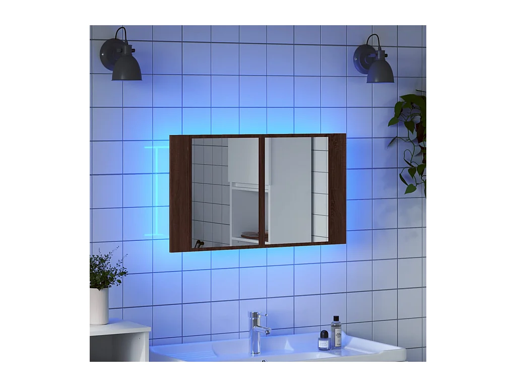 Armoire à miroir à LED de bain chêne marron 80x12x45 cm