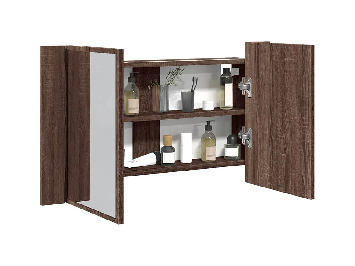 Armoire à miroir à LED de bain chêne marron 80x12x45 cm