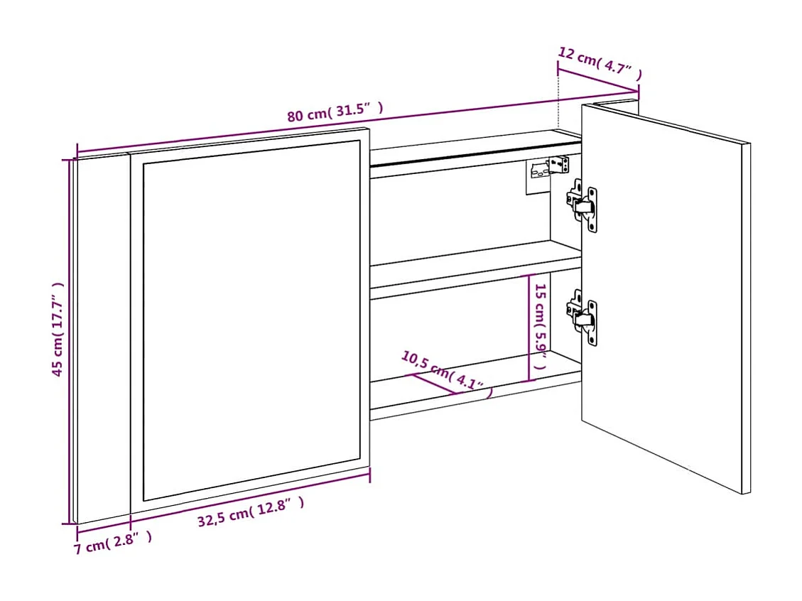 Armoire à miroir à LED de bain chêne marron 80x12x45 cm