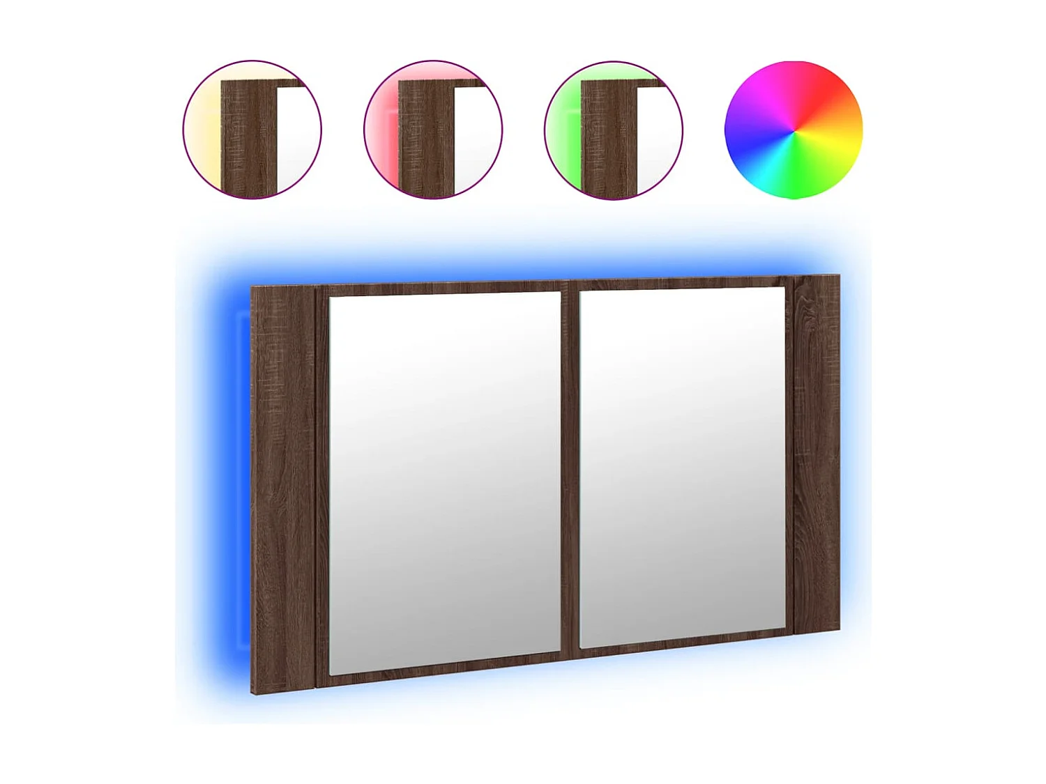 Armadietto Specchio con LED Rovere Marrone 80x12x45cm Acrilico