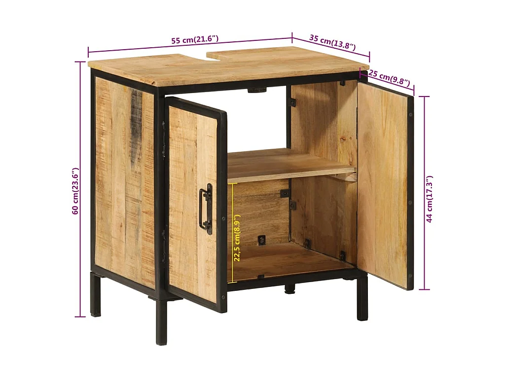 Armário de lavatório para WC 55x35x60 cm mangueira maciça/ferro