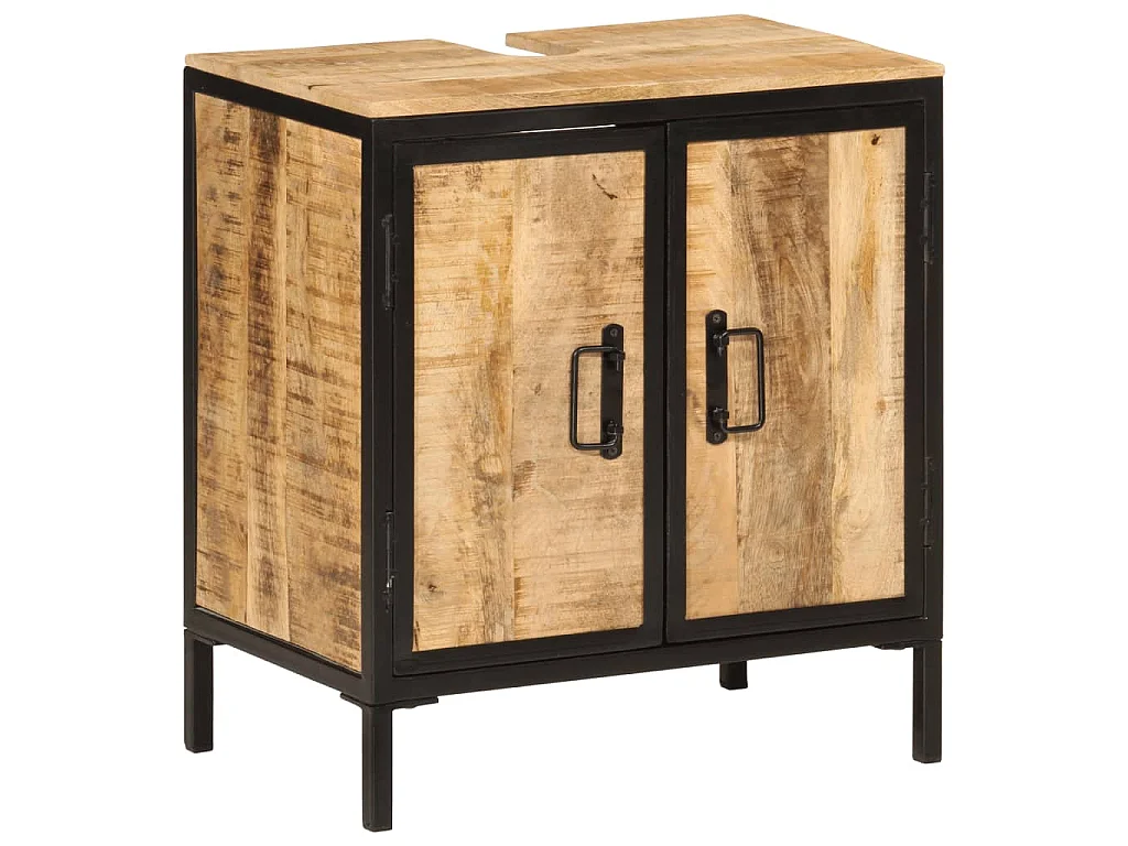 Mueble de baño madera maciza de mango y hierro 55x35x60 cm