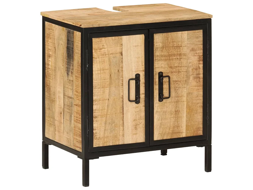 Mueble de baño madera maciza de mango y hierro 55x35x60 cm