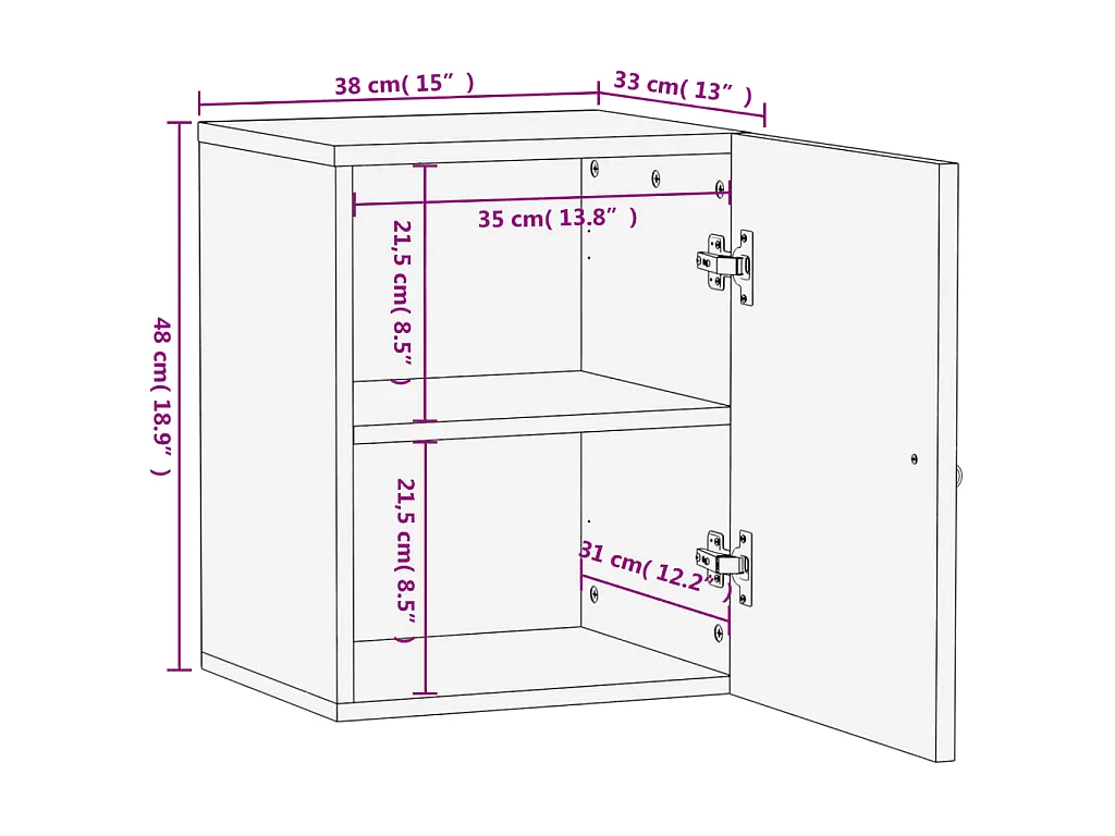 Armoire de salle de bain murale 38x33x48cm bois massif manguier