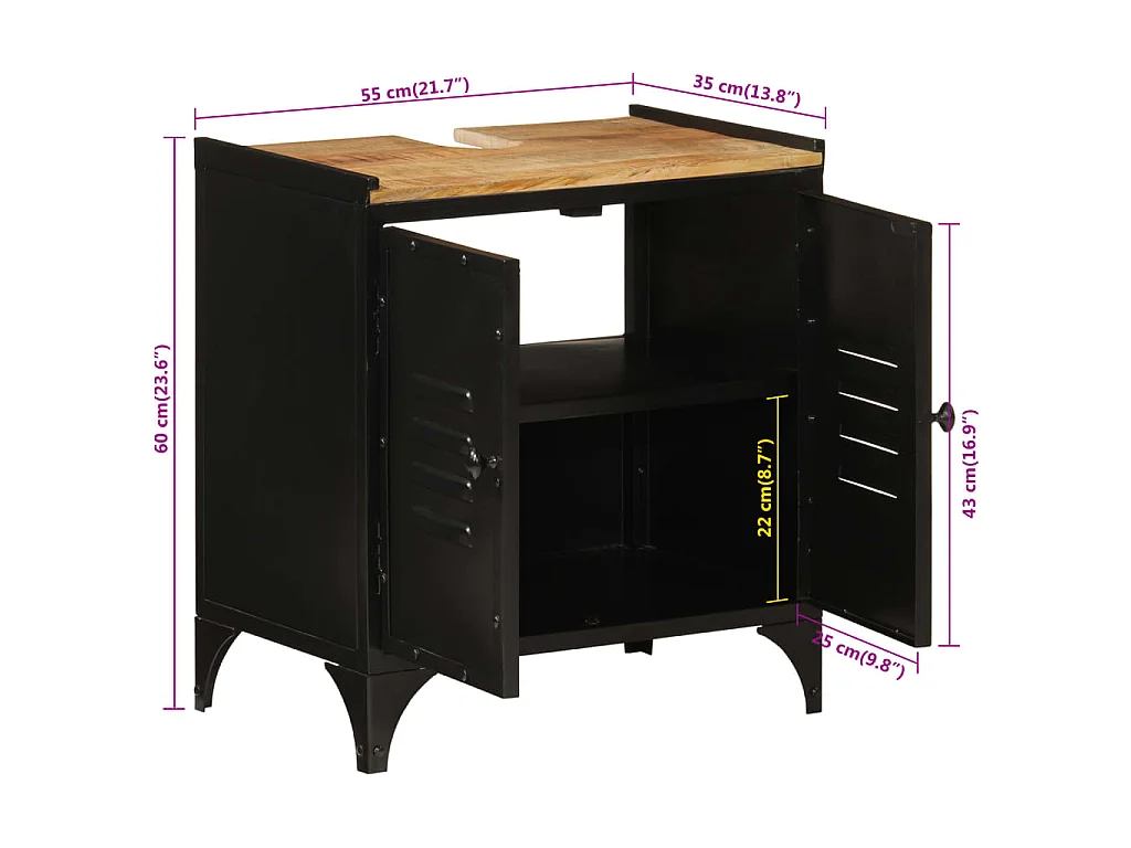 Waschbeckenunterschrank 55x35x60 cm Eisen und Massivholz Mango