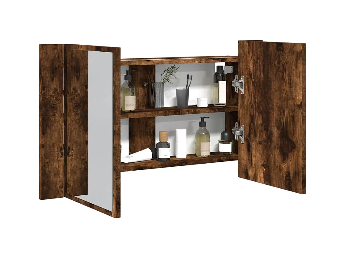 Armoire à miroir à LED de bain chêne fumé 80x12x45 cm acrylique