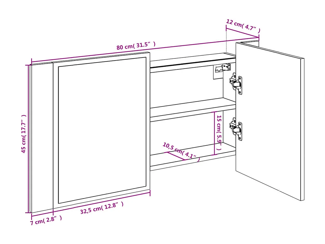 Armoire à miroir à LED de bain chêne fumé 80x12x45 cm acrylique