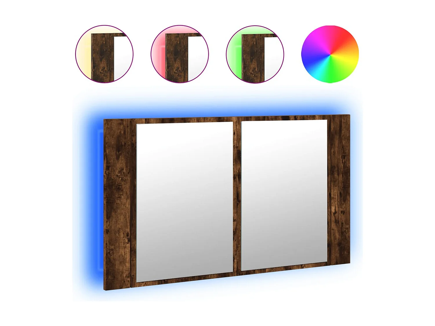 Badkamerkast met spiegel LED 80x12x45 acryl gerookt eikenkleur