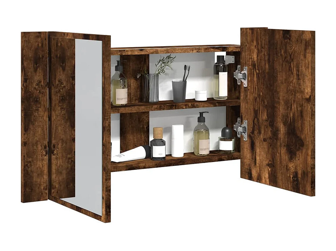 Badkamerkast met spiegel LED 80x12x45 acryl gerookt eikenkleur
