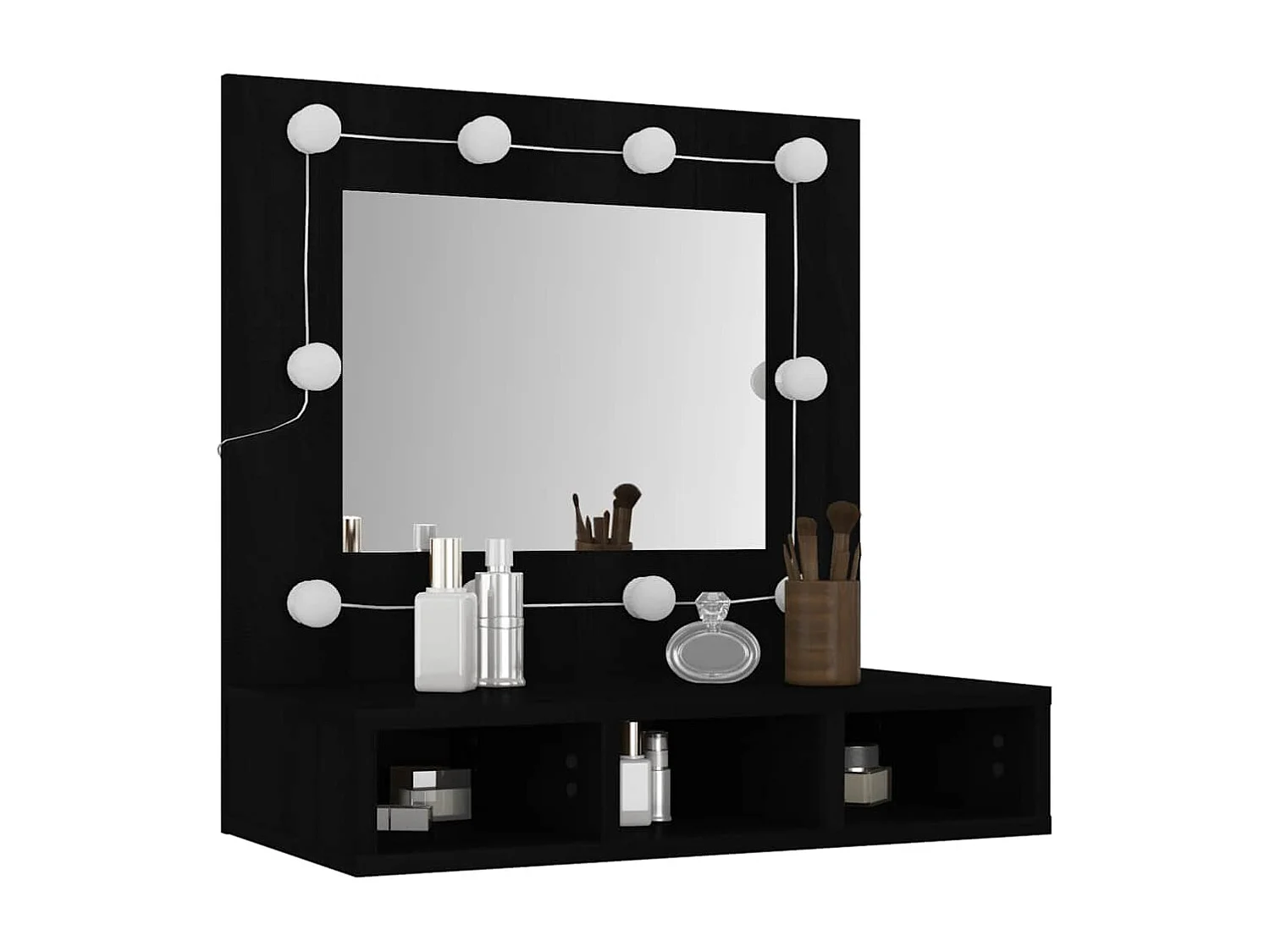 Spiegelschrank mit LED Schwarz 60x31,5x62 cm