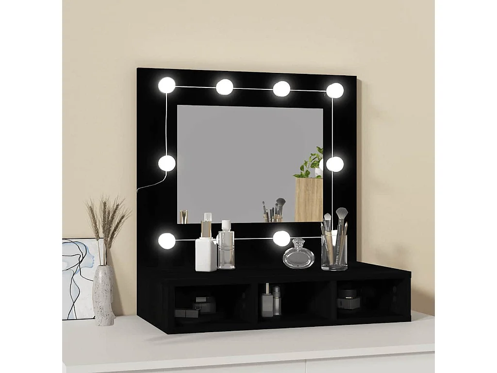 Spiegelschrank mit LED Schwarz 60x31,5x62 cm