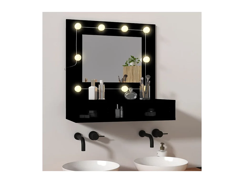 Armoire à miroir avec LED noir 60x31,5x62 cm
