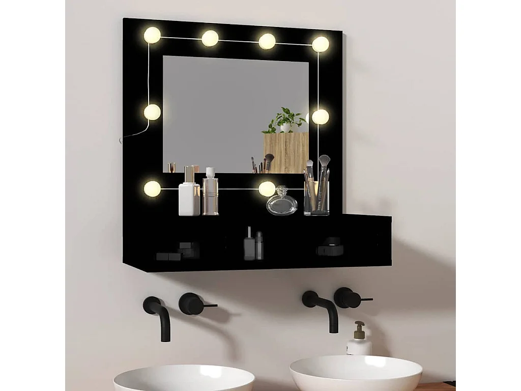 Spiegelschrank mit LED Schwarz 60x31,5x62 cm