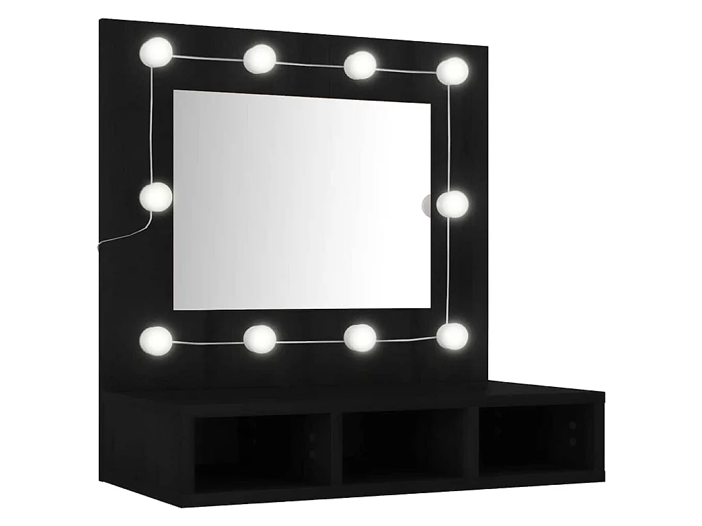 Armoire à miroir avec LED noir 60x31,5x62 cm