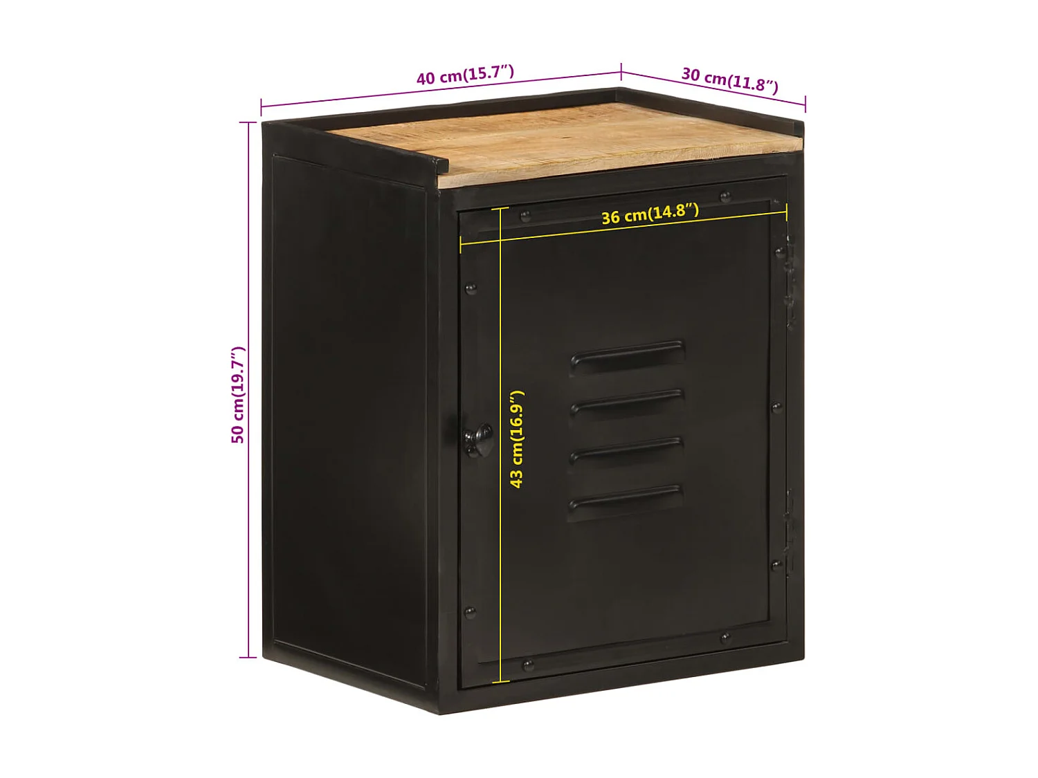 Armoire de salle de bain 40x30x50 cm fer et bois de manguier