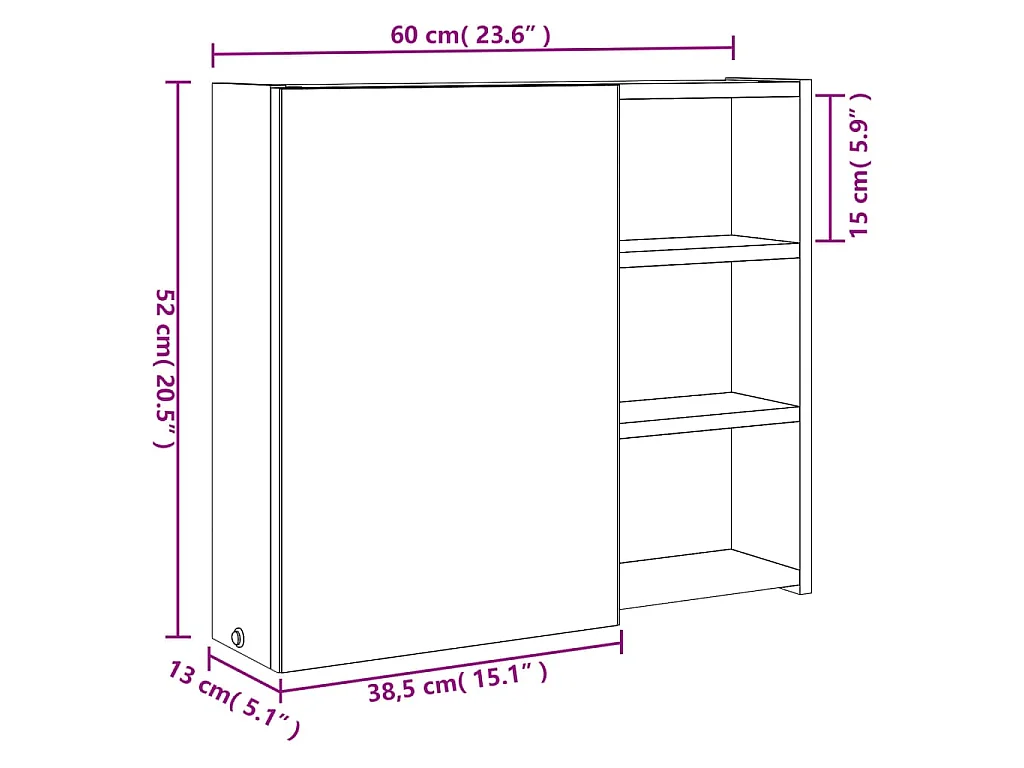 Armoire de salle de bain à miroir avec LED chêne 60x13x52 cm