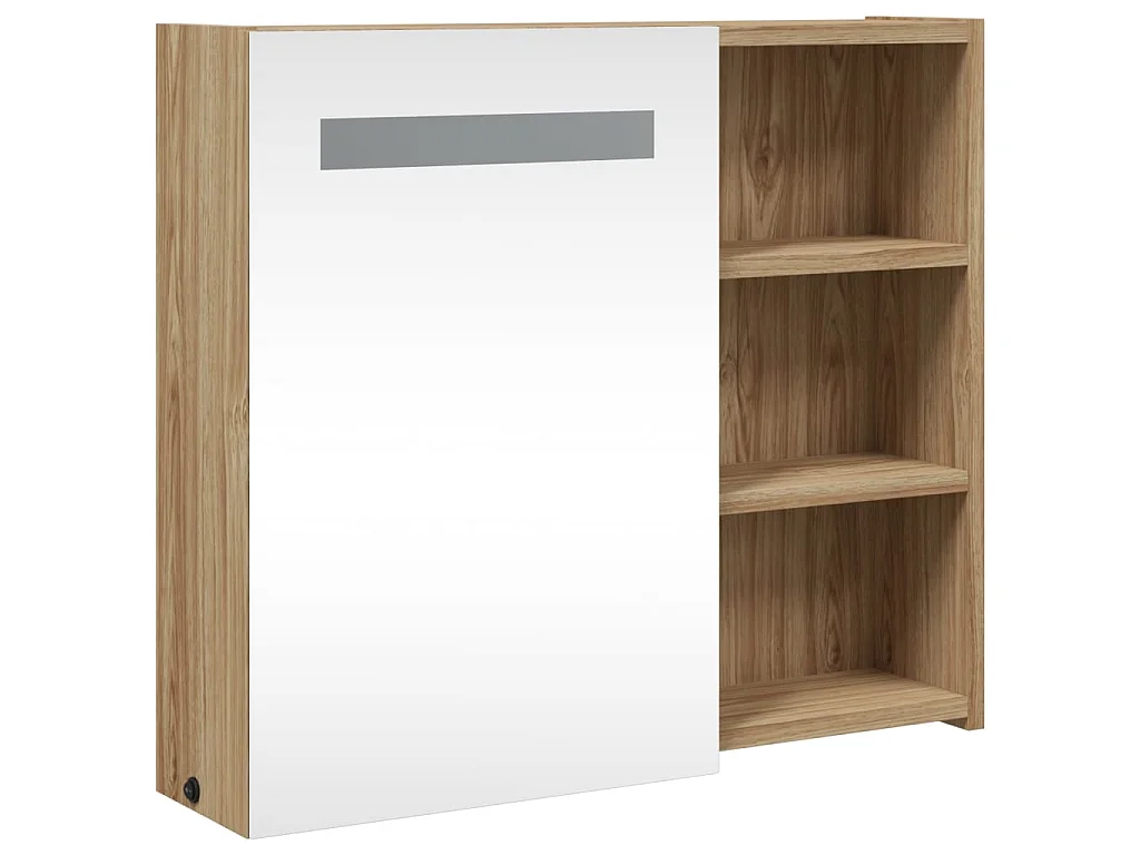Armoire de salle de bain à miroir avec LED chêne 60x13x52 cm