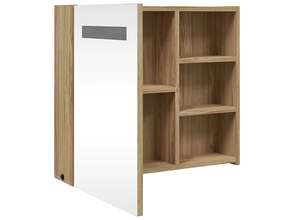 Armoire de salle de bain à miroir avec LED chêne 60x13x52 cm