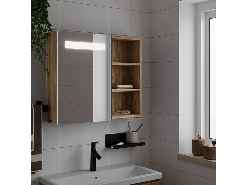 Spiegelschrank mit LED-Beleuchtung Eichenoptik 60x13x52 cm