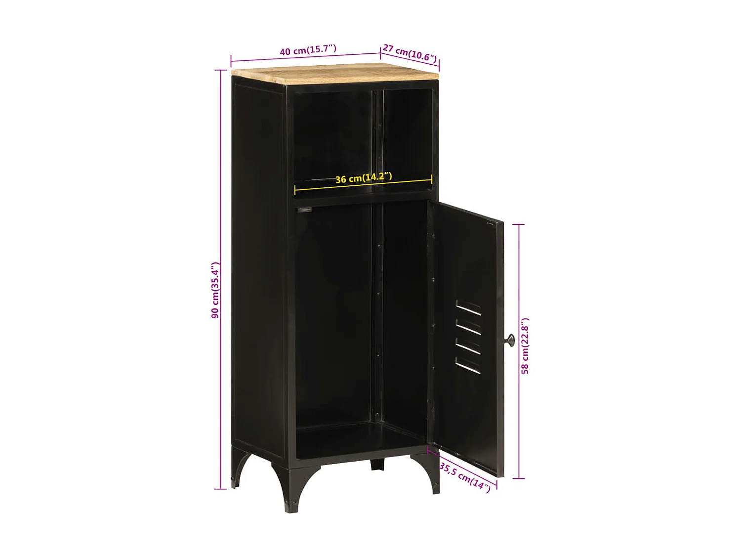 Armoire de salle de bain 40x27x90 cm fer et bois de manguier