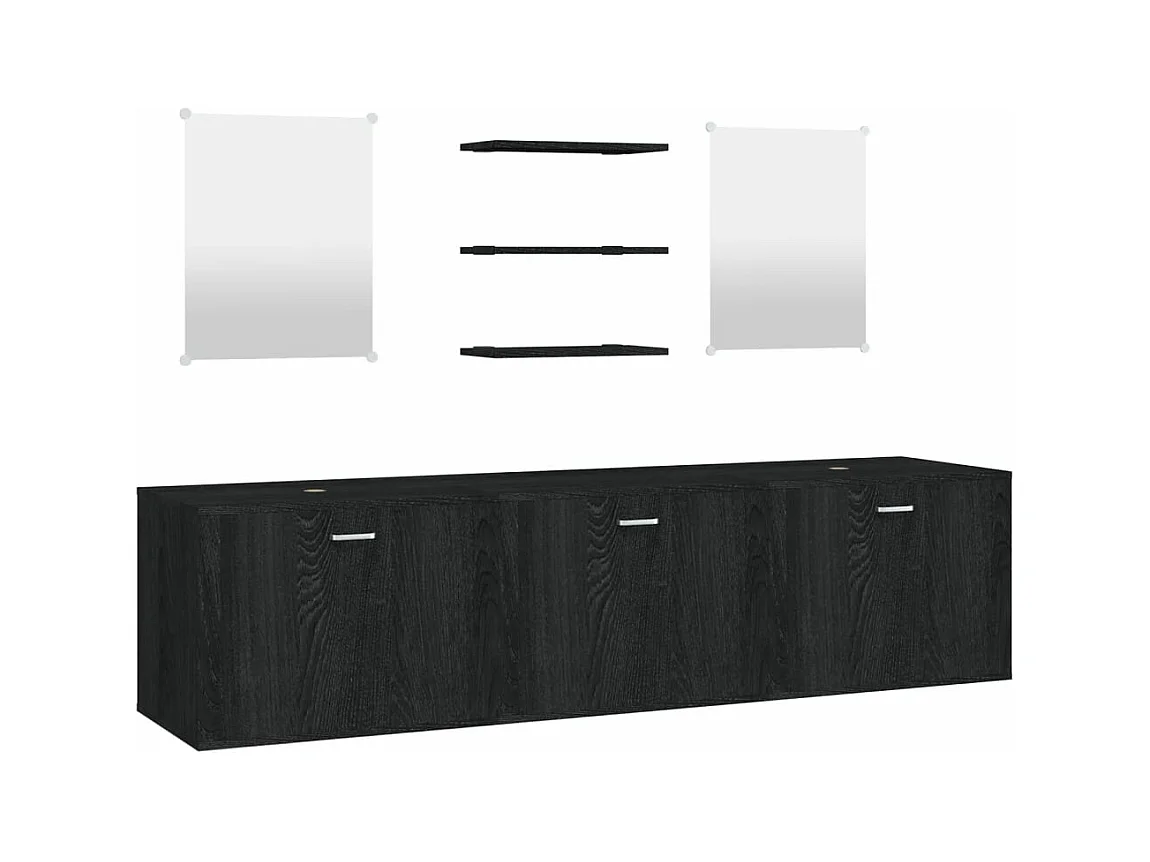 Ensemble de meubles salle de bain 6 pcs noir bois d'ingénierie