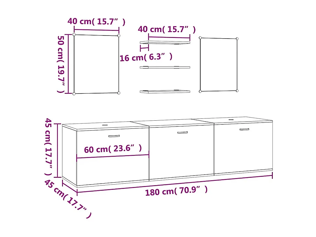 Ensemble de meubles salle de bain 6 pcs noir bois d'ingénierie