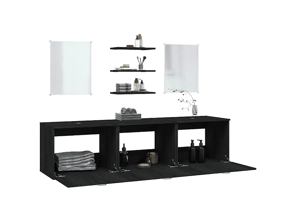 Ensemble de meubles salle de bain 6 pcs noir bois d'ingénierie