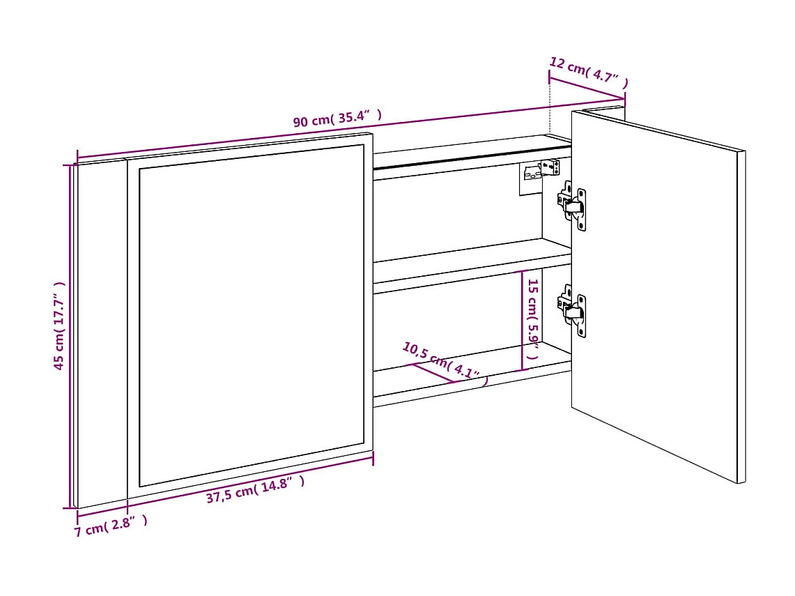 Armoire de salle de bain à miroir LED sonoma gris 90x12x45 cm